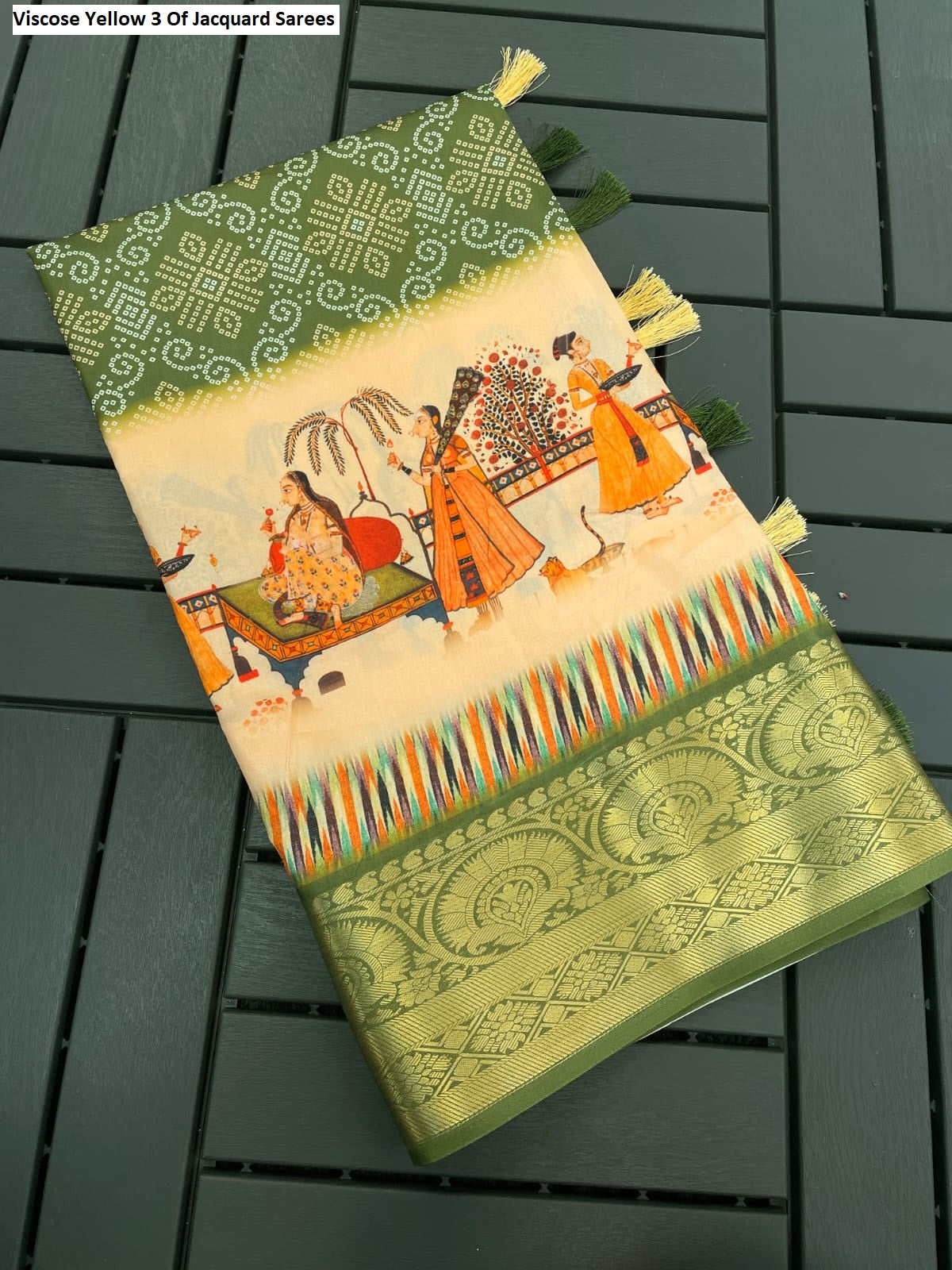 Viscose Yellow 3 Of Jacquard Sarees