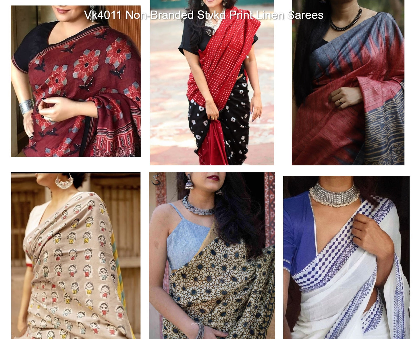Vk4011 Non-Branded Stvkd Print Linen Sarees