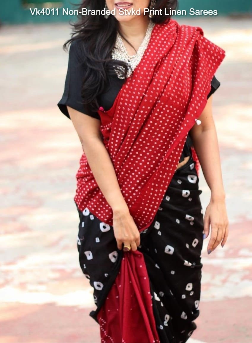 Vk4011 Non-Branded Stvkd Print Linen Sarees