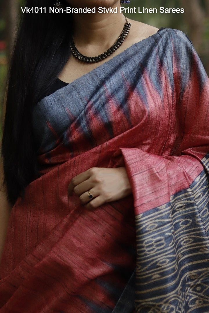 Vk4011 Non-Branded Stvkd Print Linen Sarees
