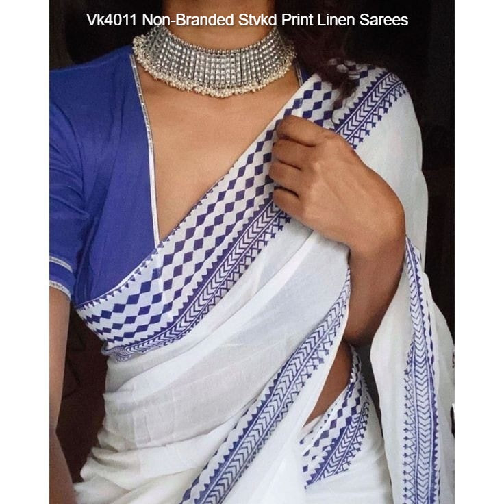 Vk4011 Non-Branded Stvkd Print Linen Sarees