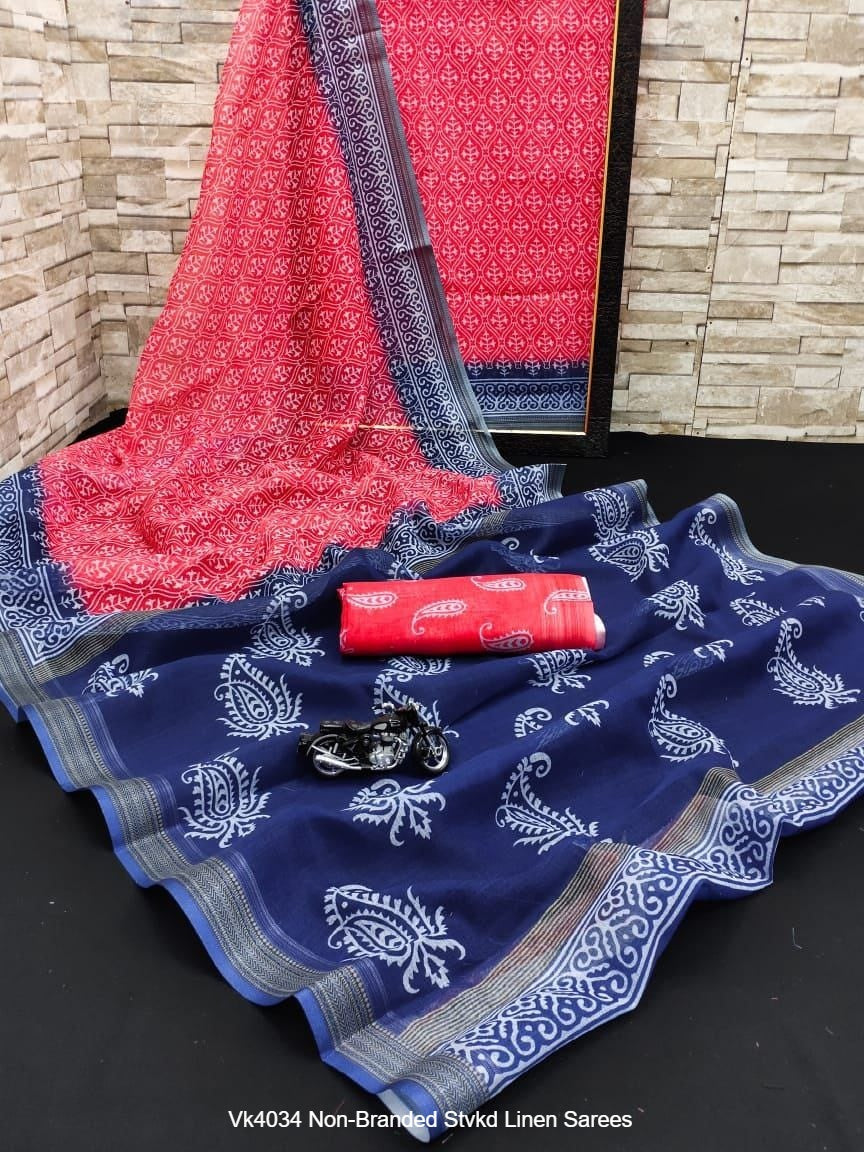 Vk4034 Non-Branded Stvkd Linen Sarees
