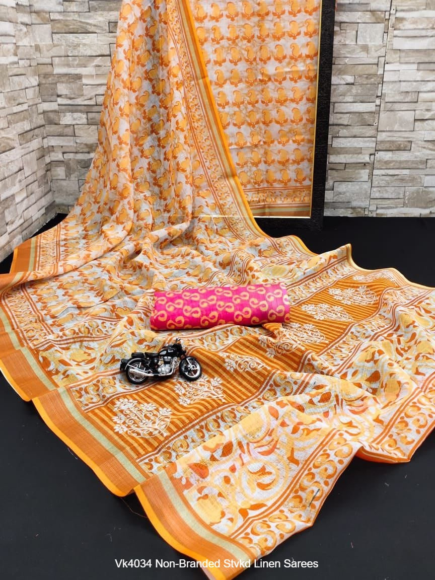Vk4034 Non-Branded Stvkd Linen Sarees