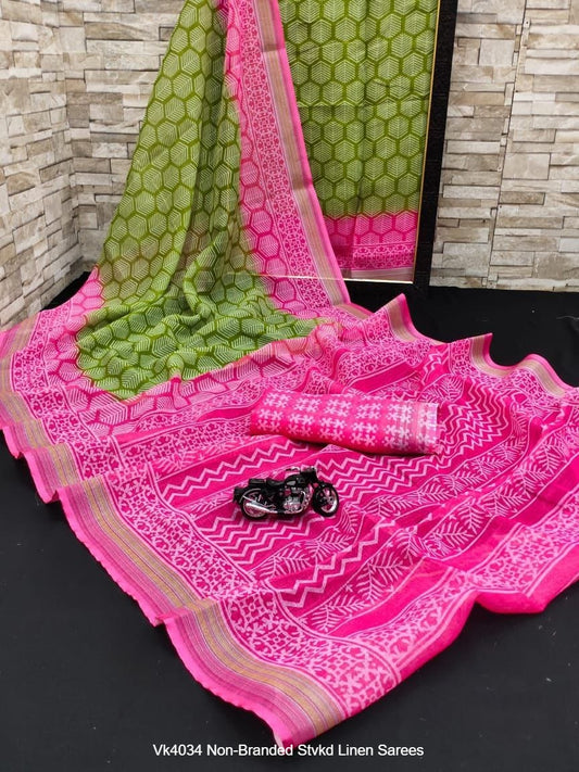 Vk4034 Non-Branded Stvkd Linen Sarees