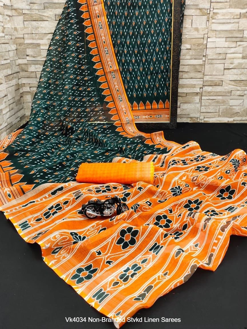 Vk4034 Non-Branded Stvkd Linen Sarees