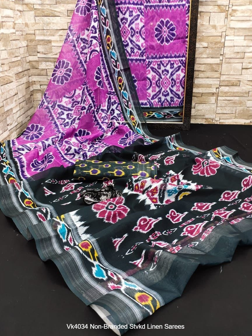 Vk4034 Non-Branded Stvkd Linen Sarees