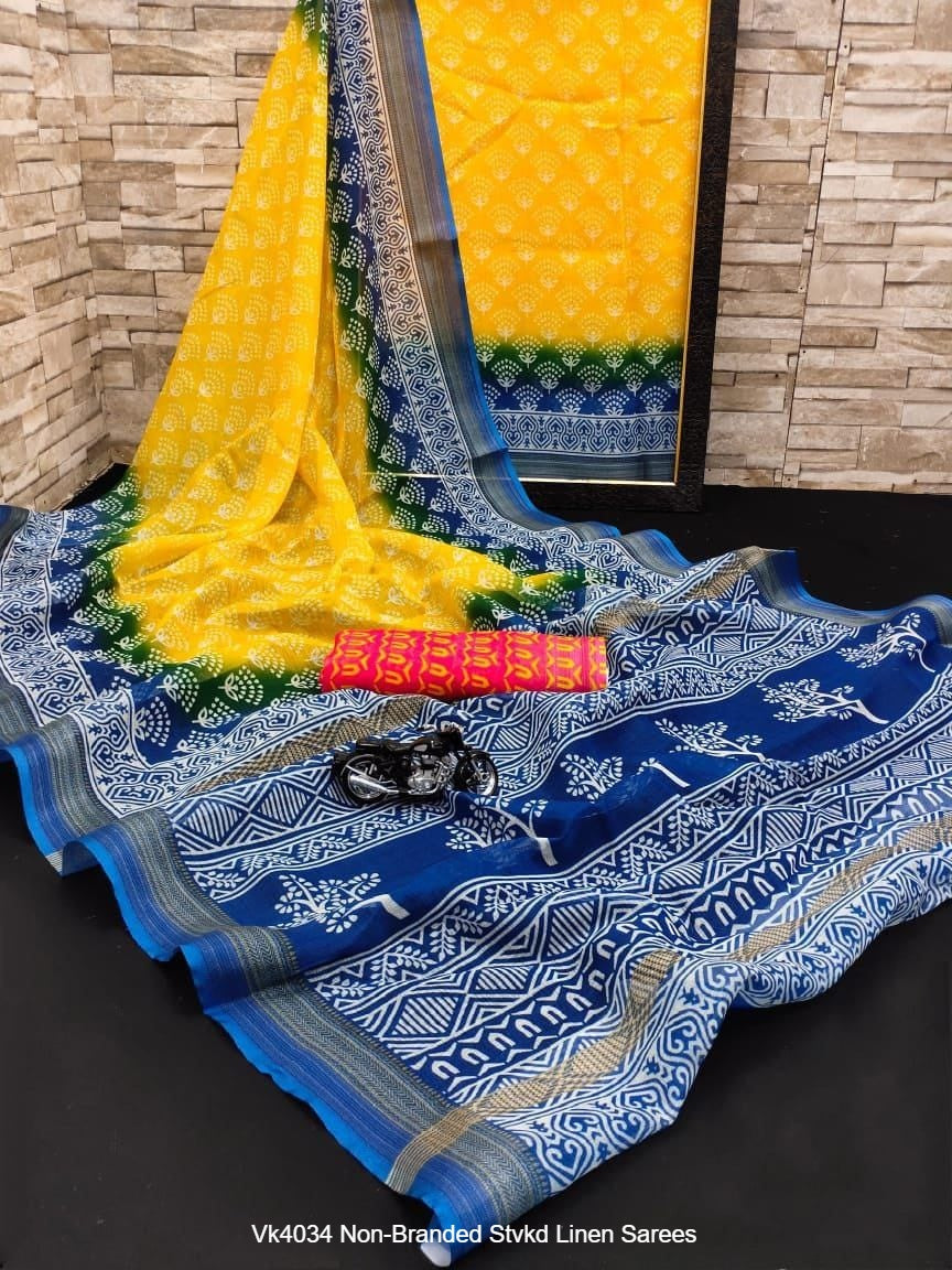 Vk4034 Non-Branded Stvkd Linen Sarees