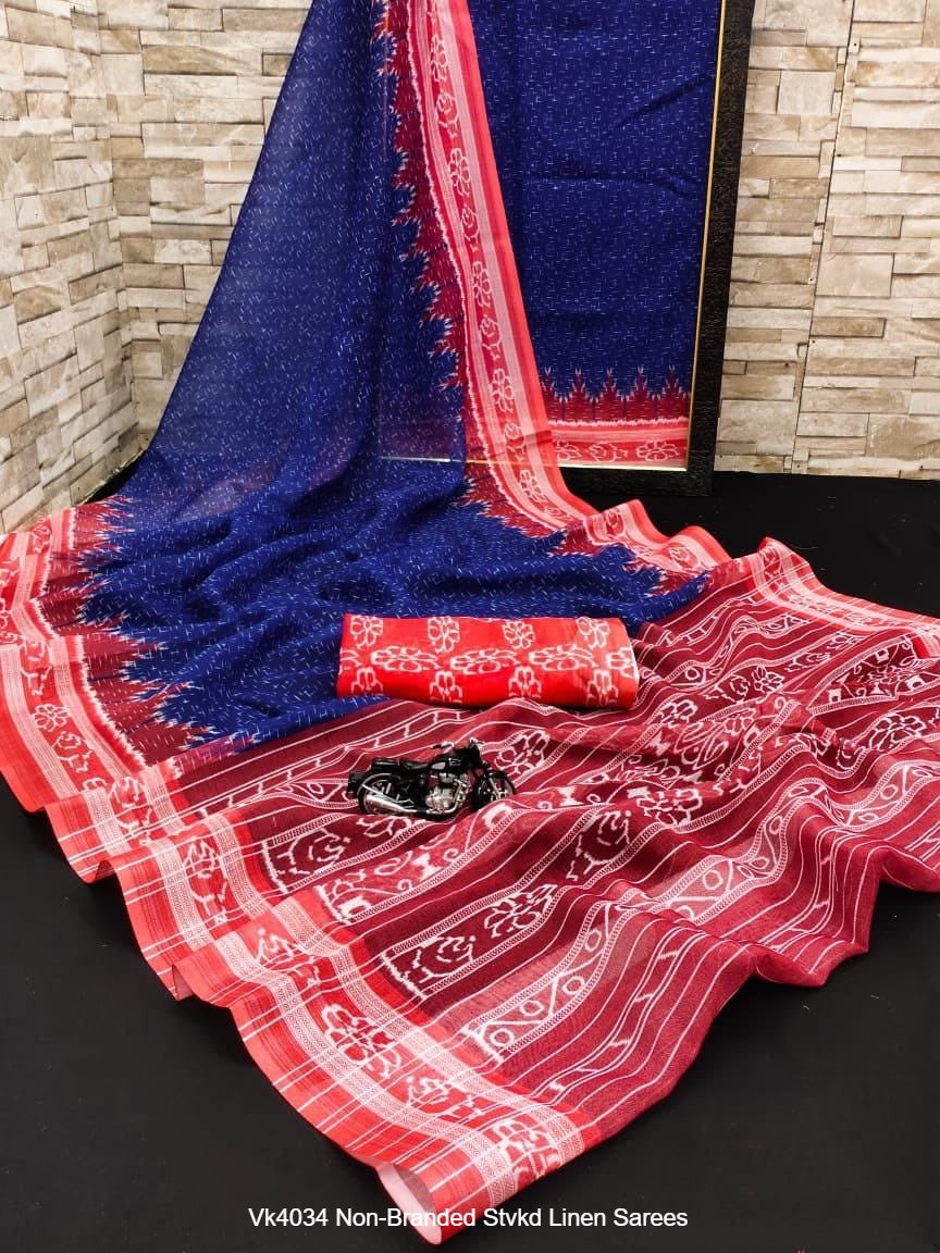 Vk4034 Non-Branded Stvkd Linen Sarees