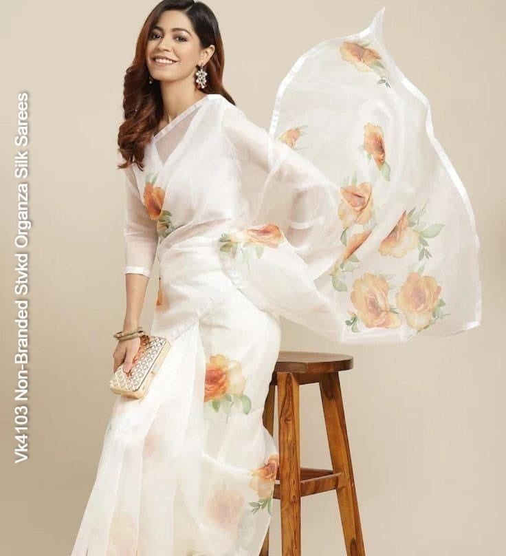 Vk4103 Non-Branded Stvkd Organza Silk Sarees