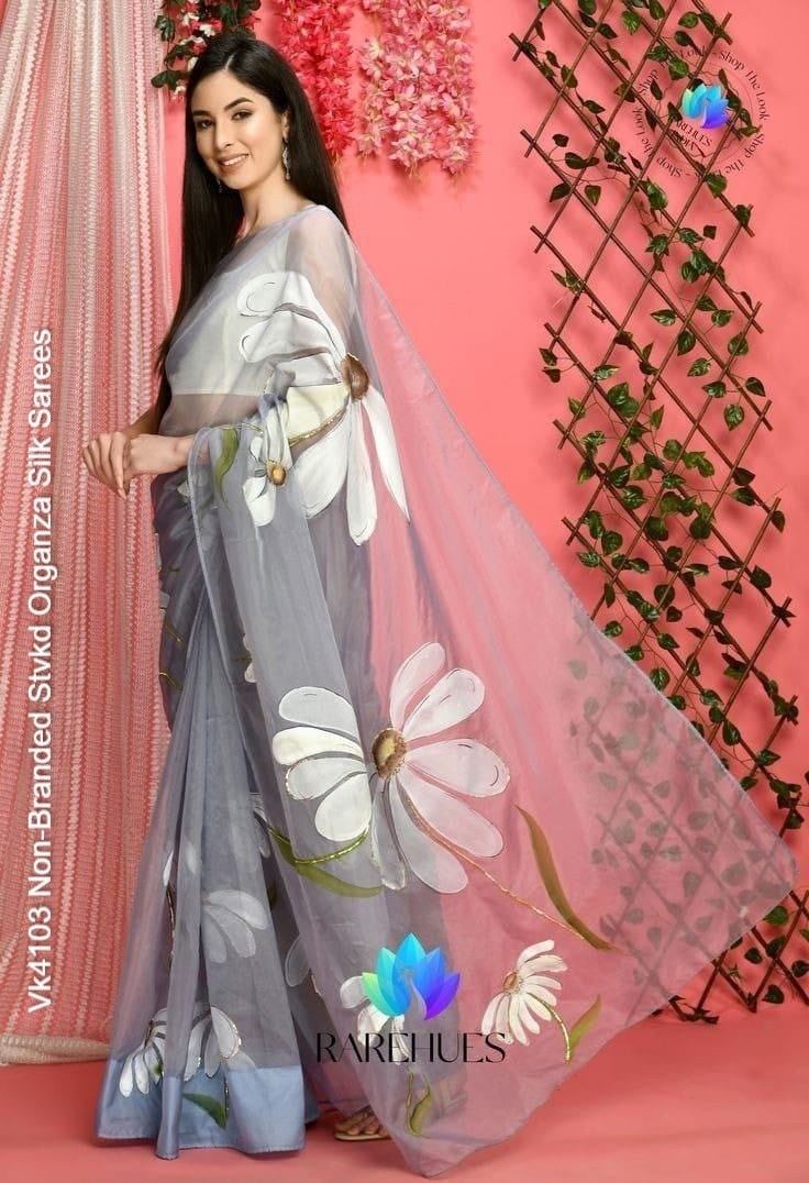 Vk4103 Non-Branded Stvkd Organza Silk Sarees