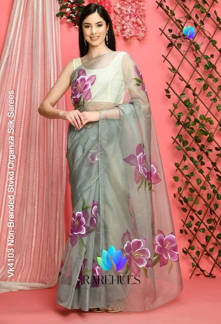Vk4103 Non-Branded Stvkd Organza Silk Sarees