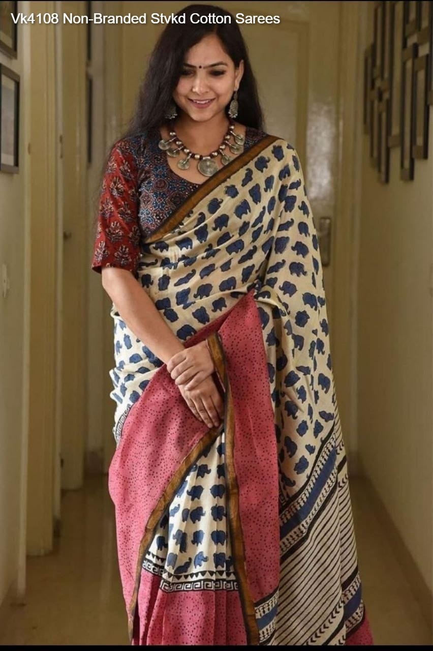 Vk4108 Non-Branded Stvkd Cotton Sarees