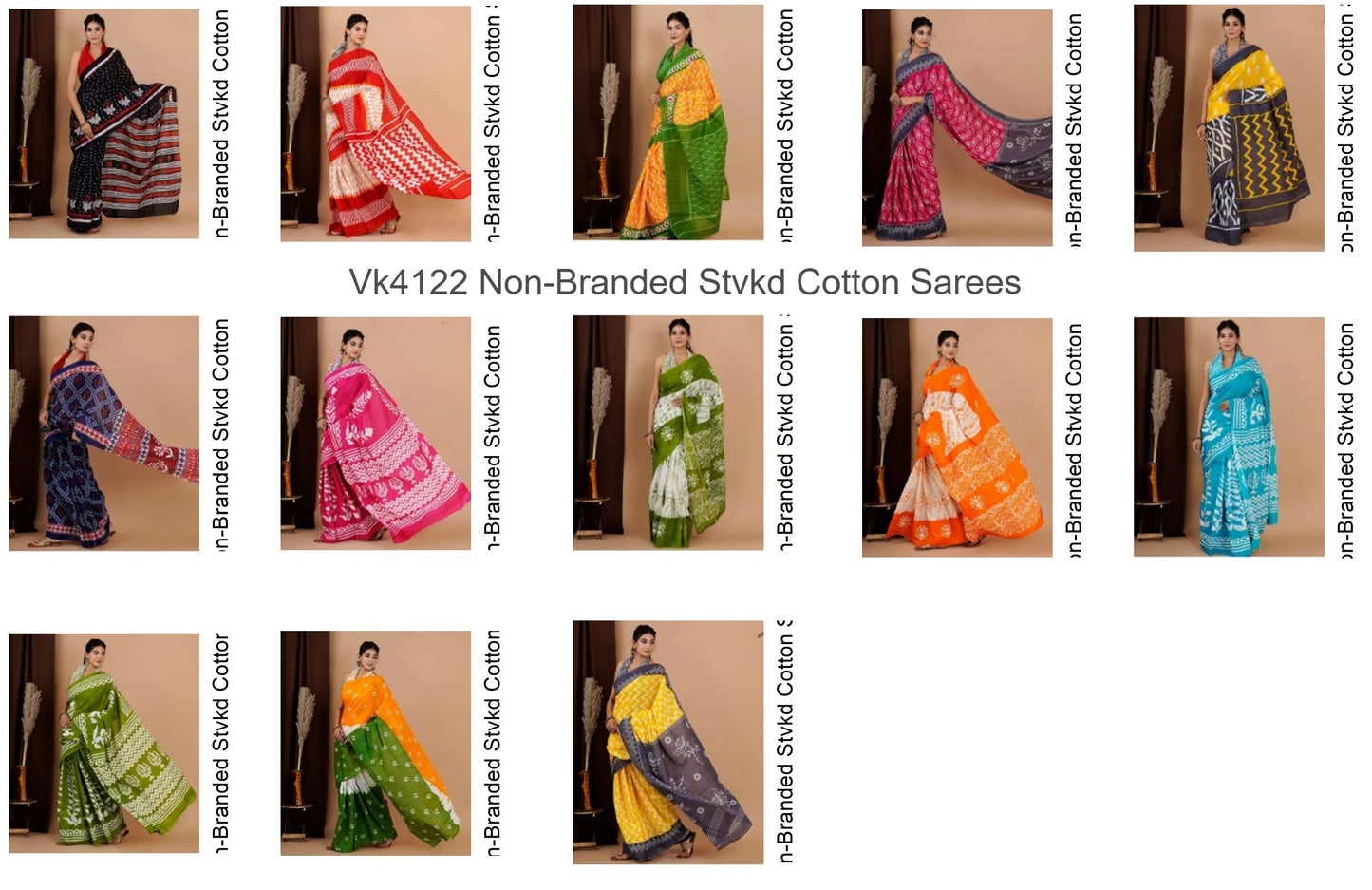 Vk4122 Non-Branded Stvkd Cotton Sarees