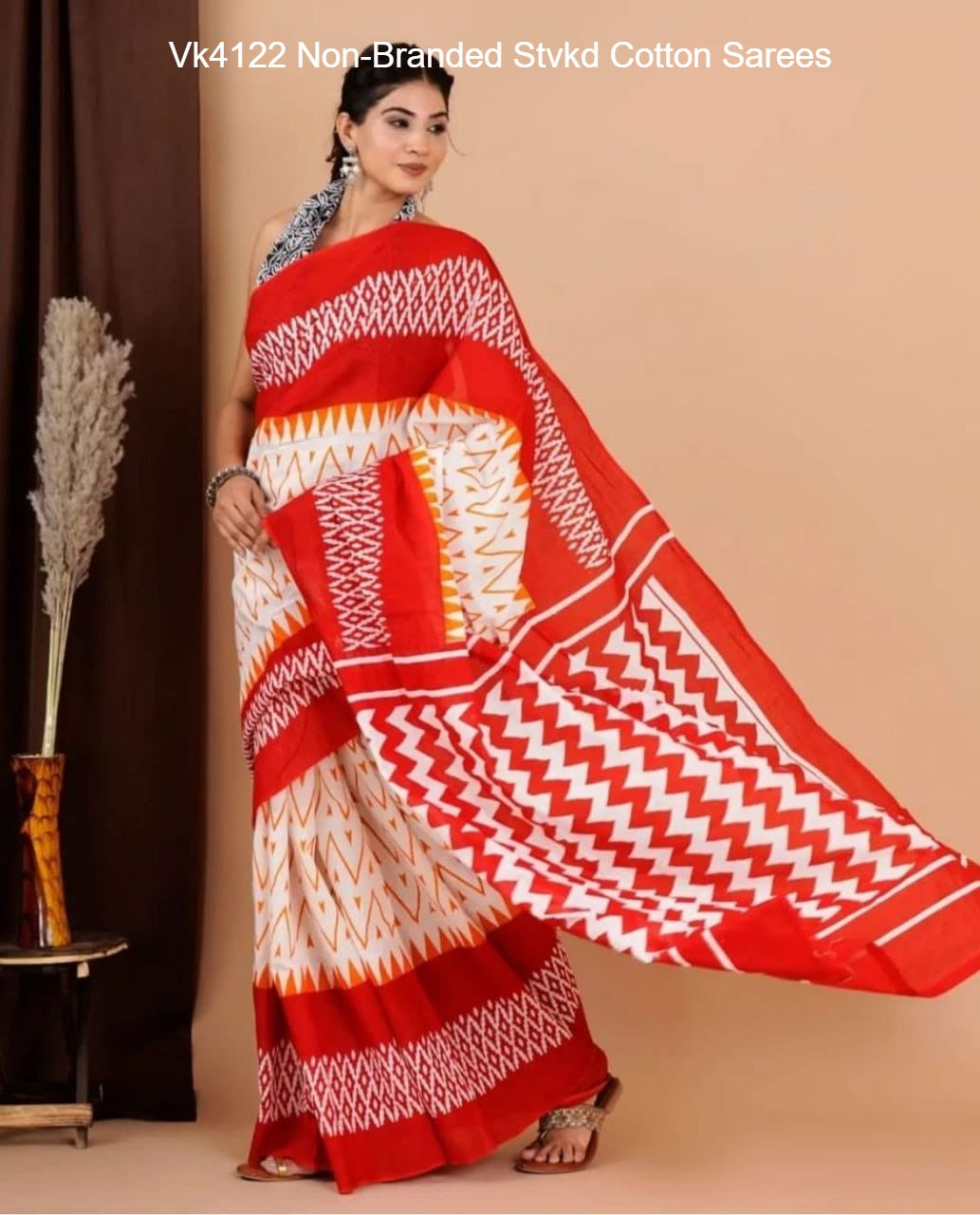 Vk4122 Non-Branded Stvkd Cotton Sarees