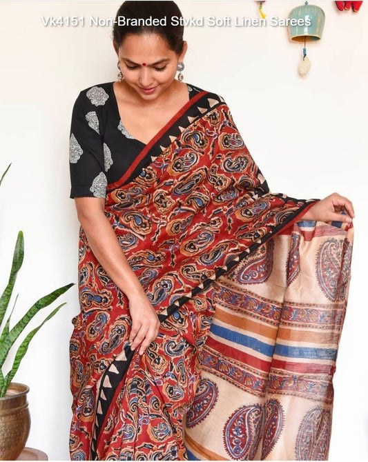 Vk4151 Non-Branded Stvkd Soft Linen Sarees