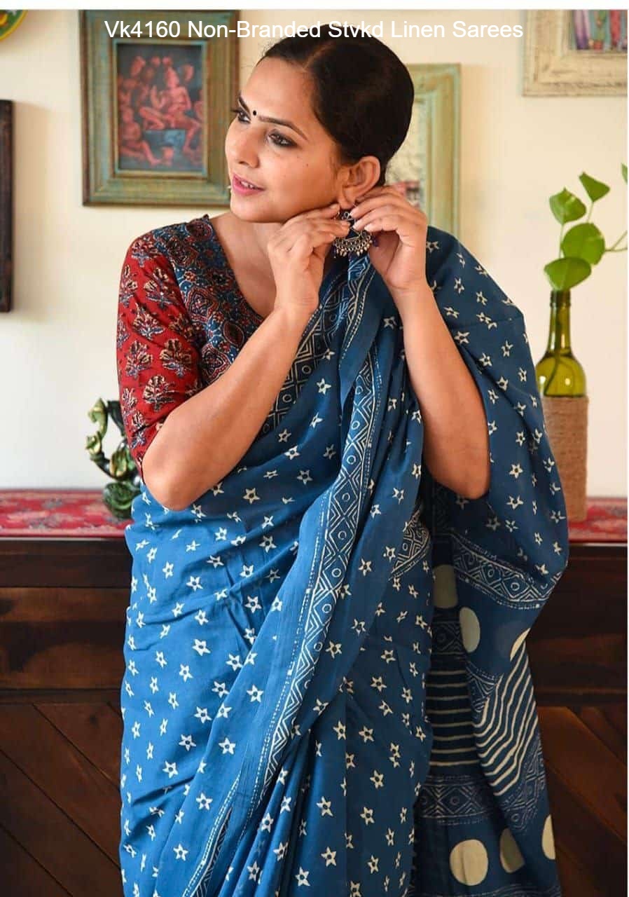 Vk4160 Non-Branded Stvkd Linen Sarees