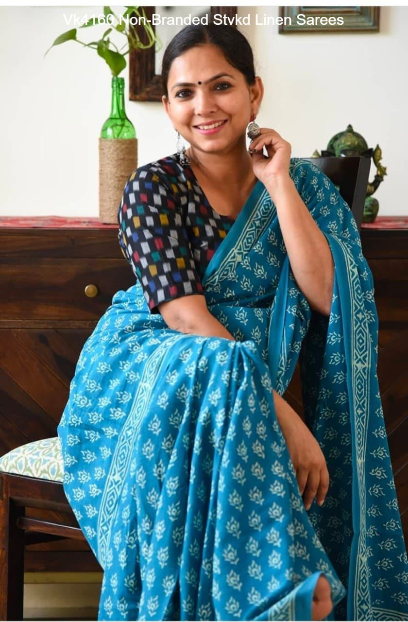 Vk4160 Non-Branded Stvkd Linen Sarees