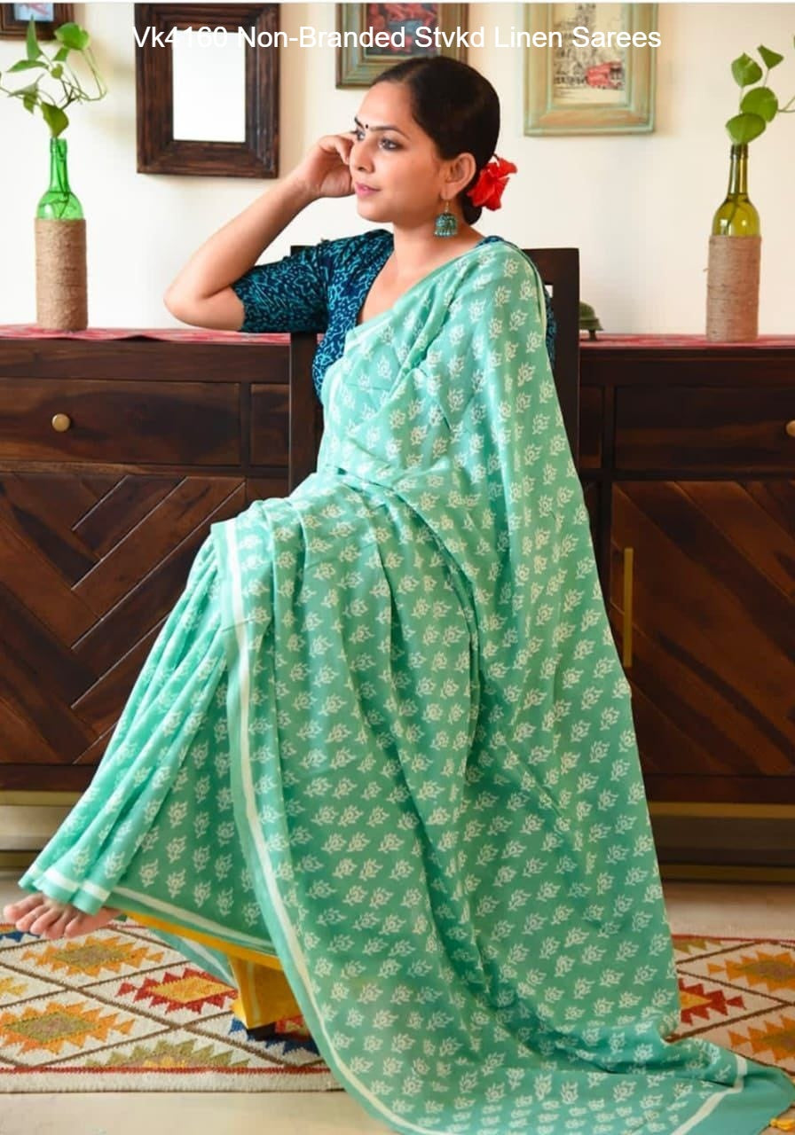 Vk4160 Non-Branded Stvkd Linen Sarees