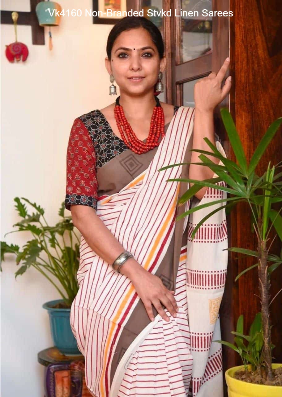 Vk4160 Non-Branded Stvkd Linen Sarees