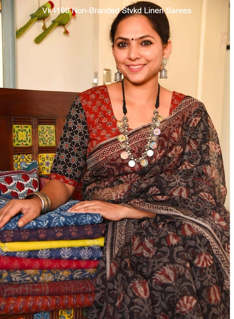 Vk4160 Non-Branded Stvkd Linen Sarees