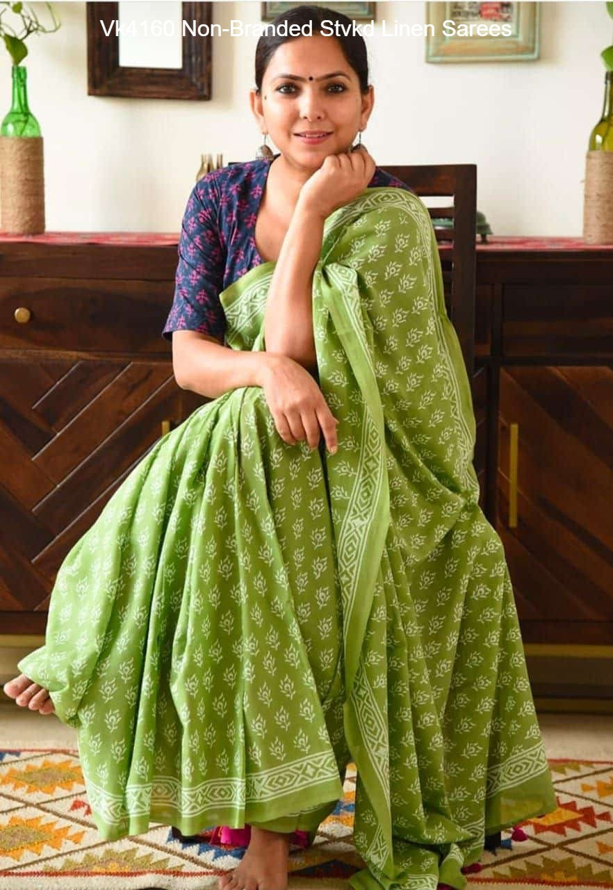 Vk4160 Non-Branded Stvkd Linen Sarees
