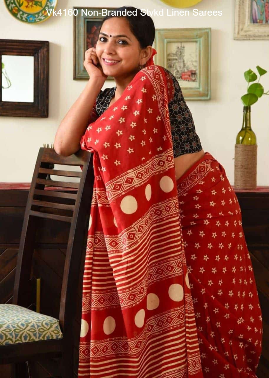 Vk4160 Non-Branded Stvkd Linen Sarees