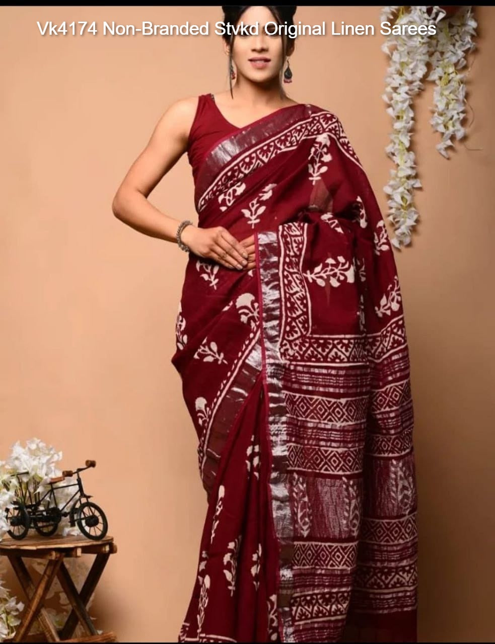 Vk4174 Non-Branded Stvkd Original Linen Sarees