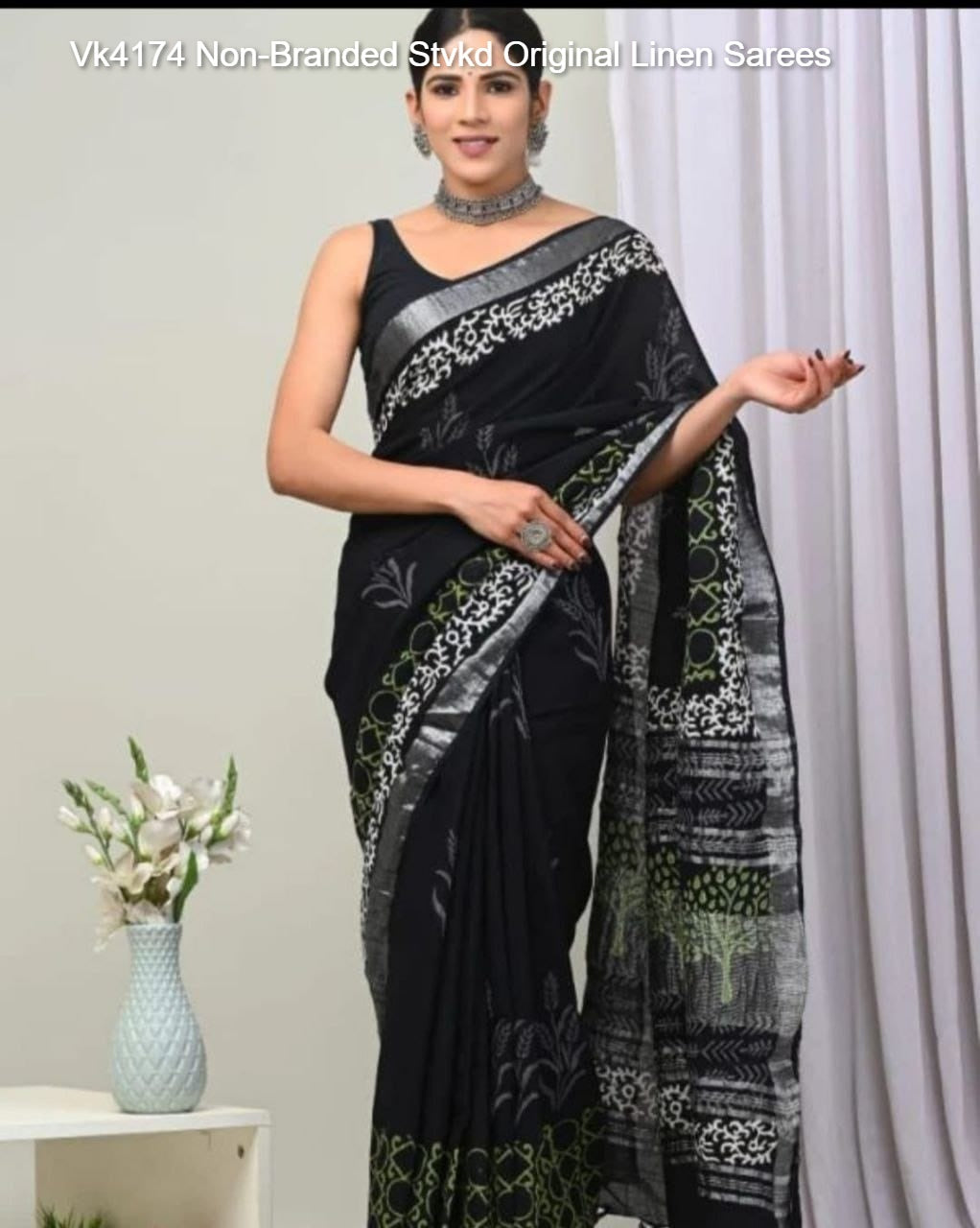 Vk4174 Non-Branded Stvkd Original Linen Sarees