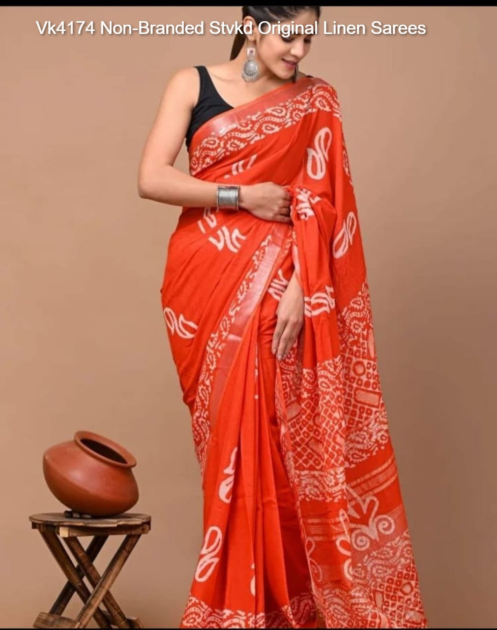 Vk4174 Non-Branded Stvkd Original Linen Sarees