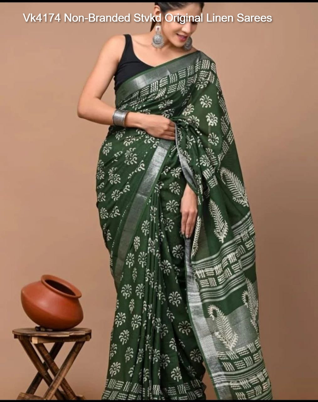 Vk4174 Non-Branded Stvkd Original Linen Sarees