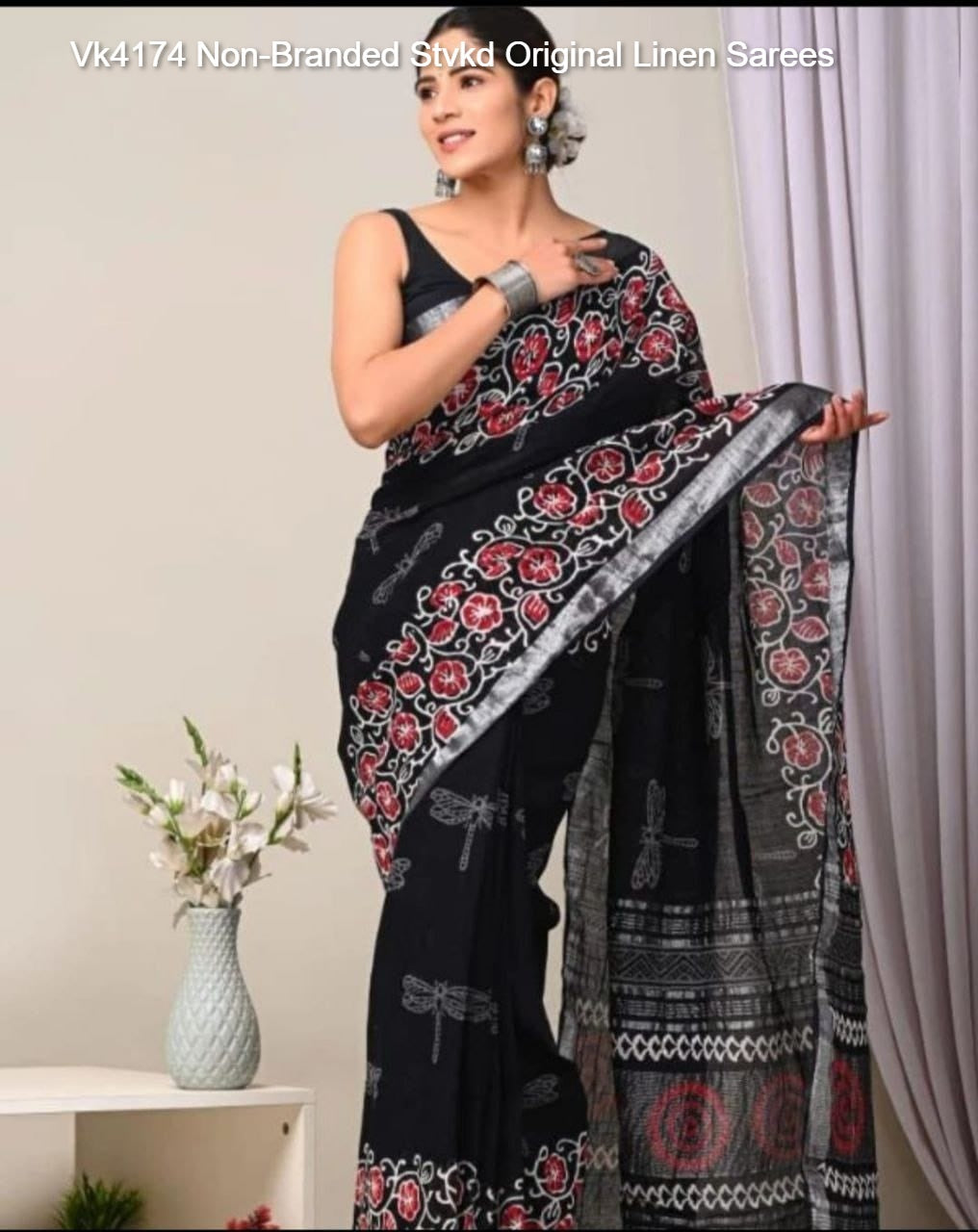 Vk4174 Non-Branded Stvkd Original Linen Sarees