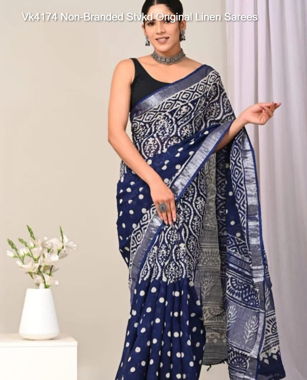 Vk4174 Non-Branded Stvkd Original Linen Sarees