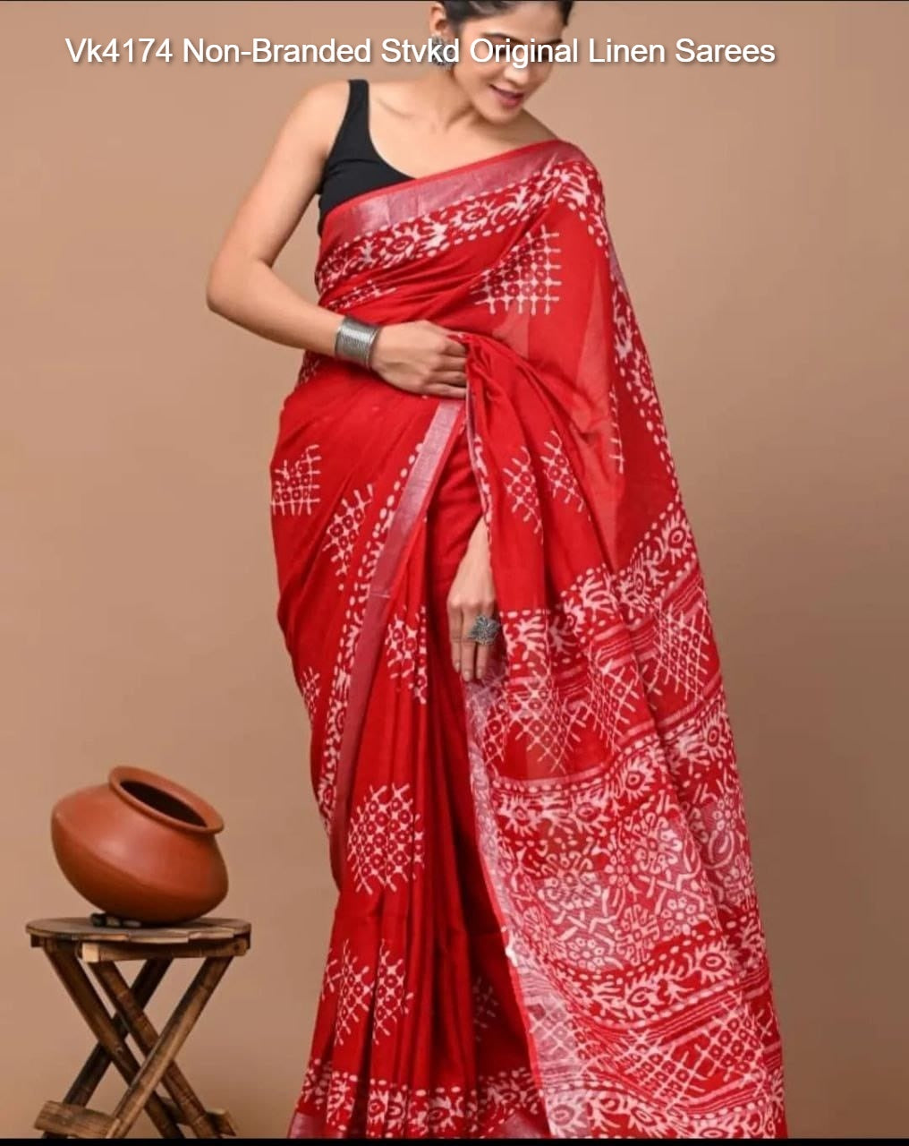 Vk4174 Non-Branded Stvkd Original Linen Sarees