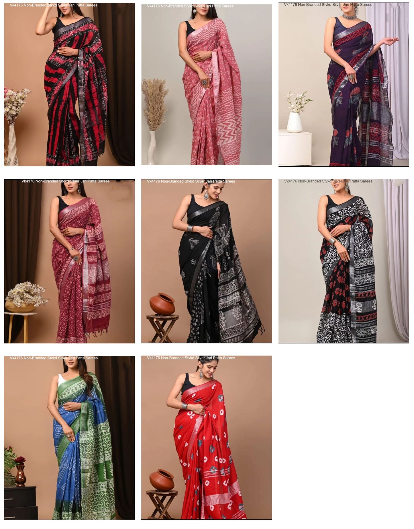 Vk4176 Non-Branded Stvkd Silver Jari Patta Sarees