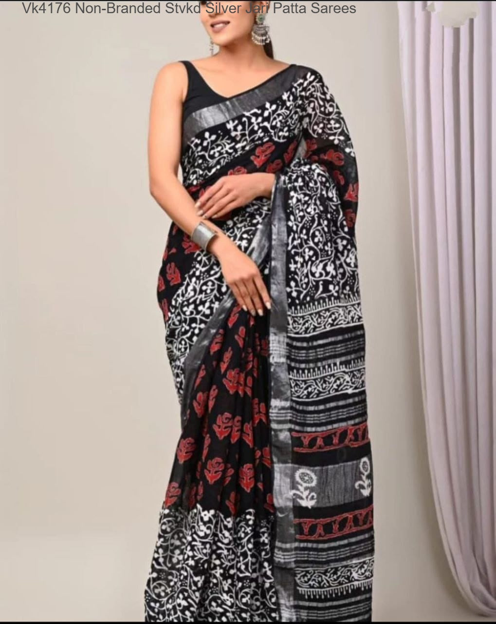 Vk4176 Non-Branded Stvkd Silver Jari Patta Sarees