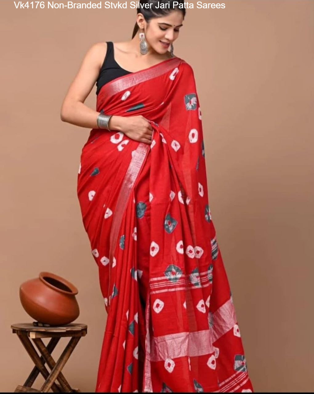 Vk4176 Non-Branded Stvkd Silver Jari Patta Sarees