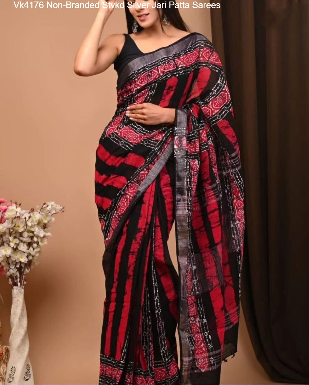 Vk4176 Non-Branded Stvkd Silver Jari Patta Sarees