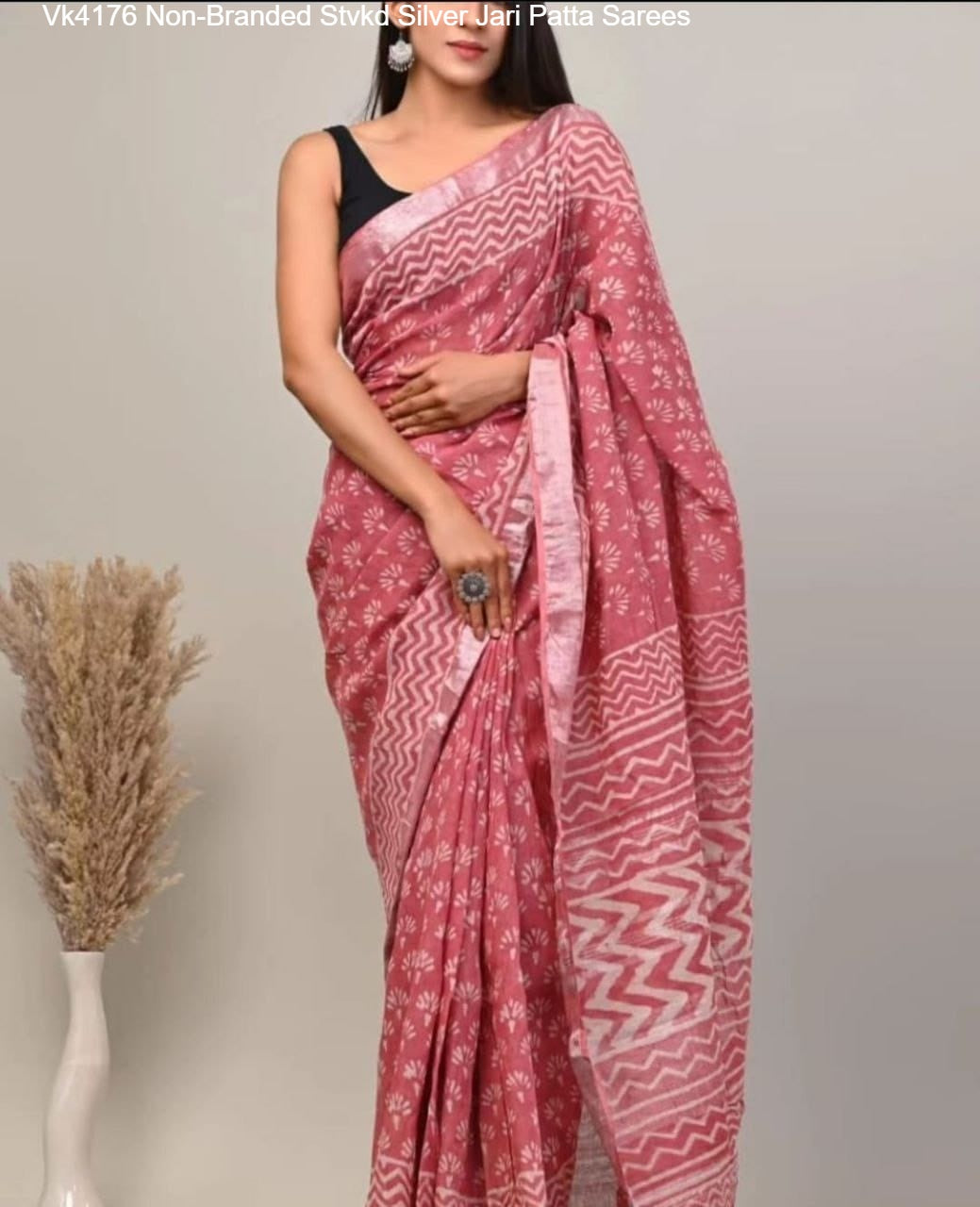 Vk4176 Non-Branded Stvkd Silver Jari Patta Sarees