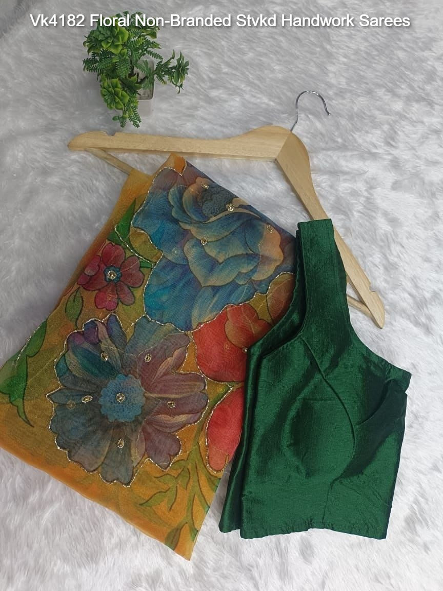 Vk4182 Floral Non-Branded Stvkd Handwork Sarees