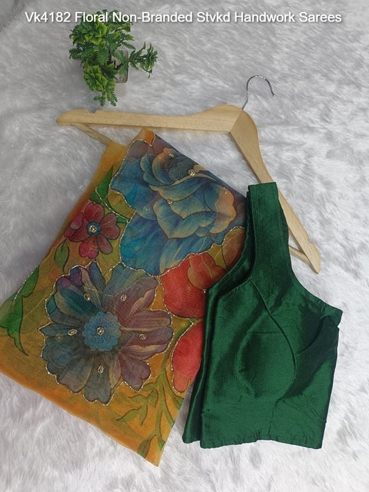 Vk4182 Floral Non-Branded Stvkd Handwork Sarees