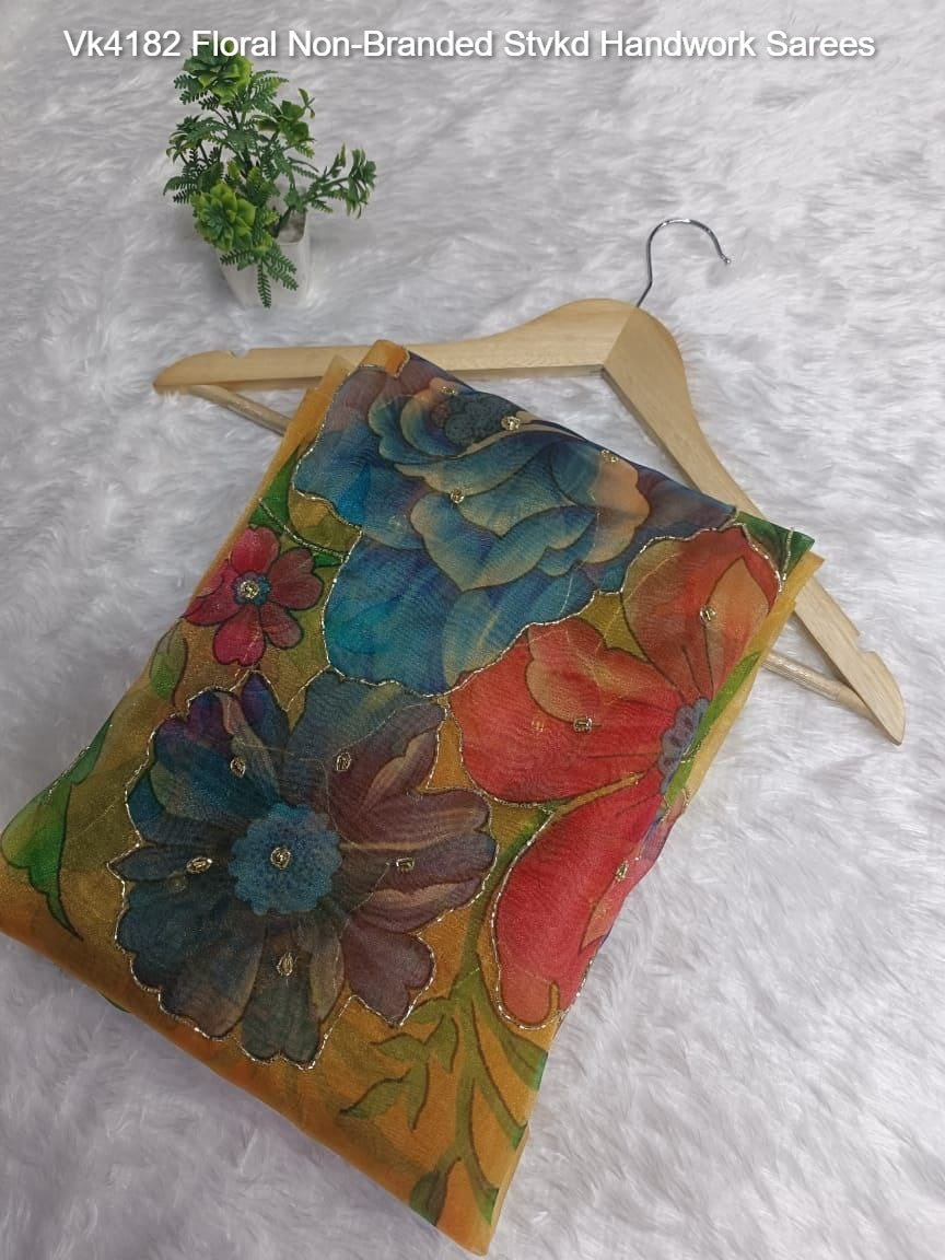 Vk4182 Floral Non-Branded Stvkd Handwork Sarees