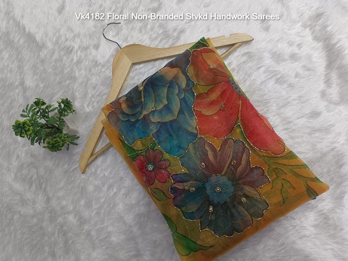 Vk4182 Floral Non-Branded Stvkd Handwork Sarees