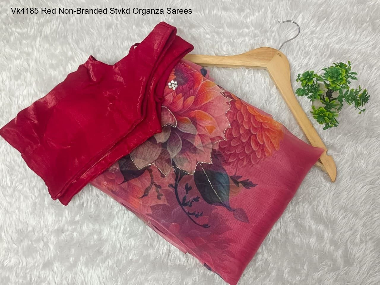 Vk4185 Red Non-Branded Stvkd Organza Sarees