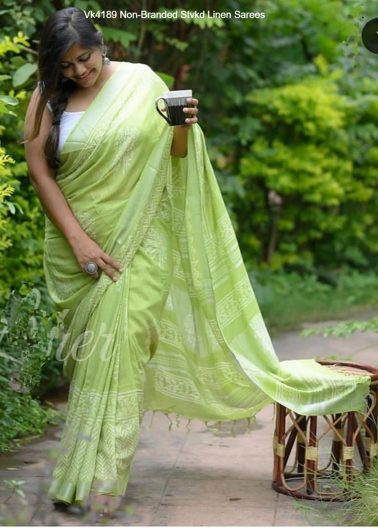 Vk4189 Non-Branded Stvkd Linen Sarees