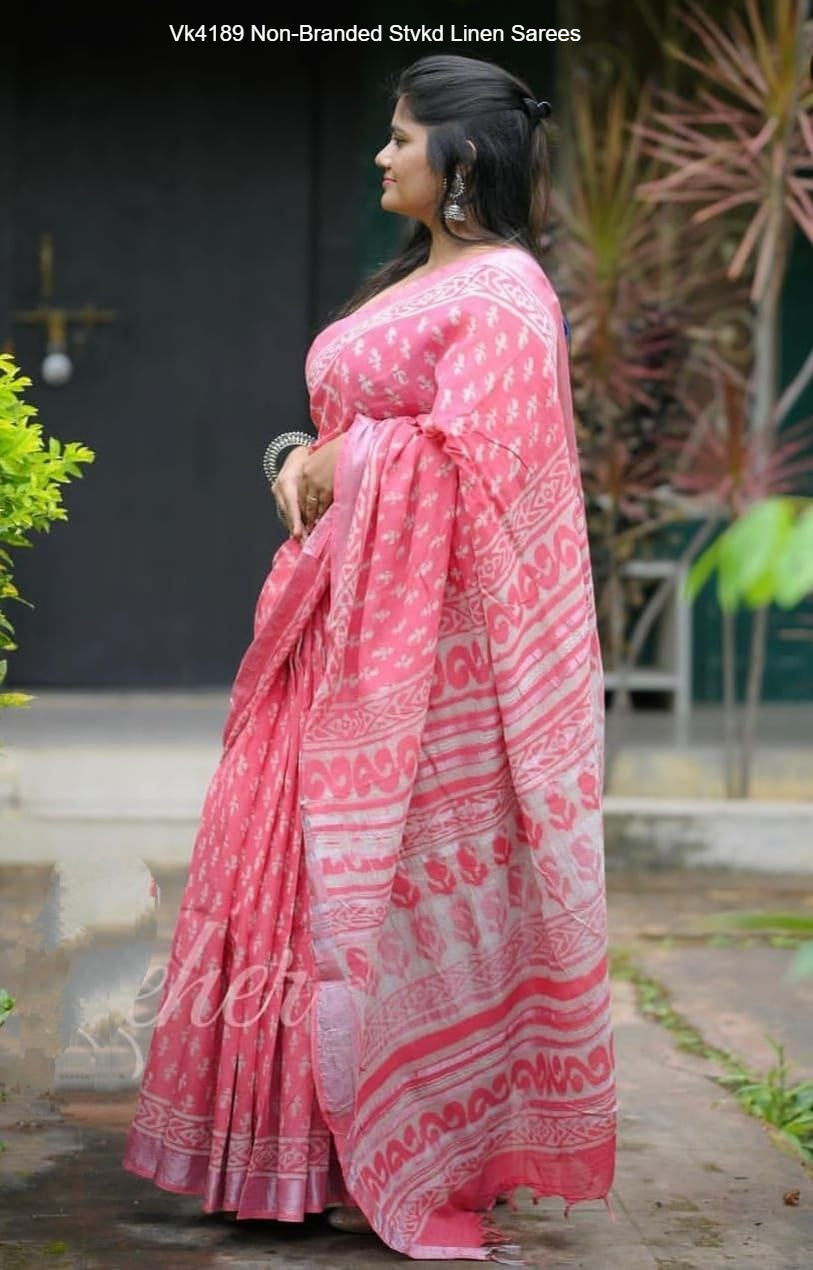 Vk4189 Non-Branded Stvkd Linen Sarees