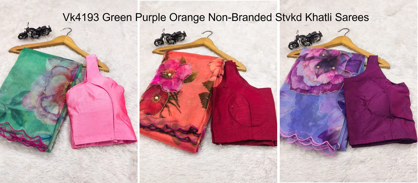 Vk4193 Green Purple Orange Non-Branded Stvkd Khatli Sarees