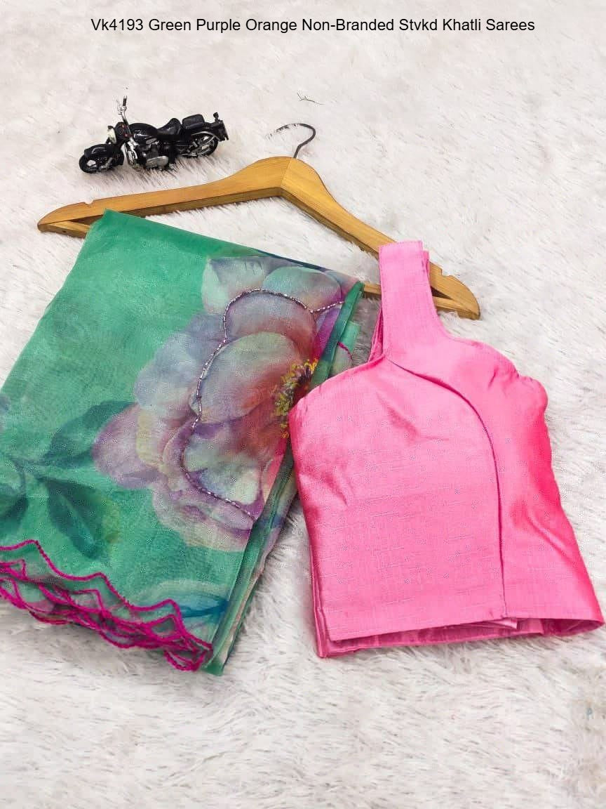 Vk4193 Green Purple Orange Non-Branded Stvkd Khatli Sarees