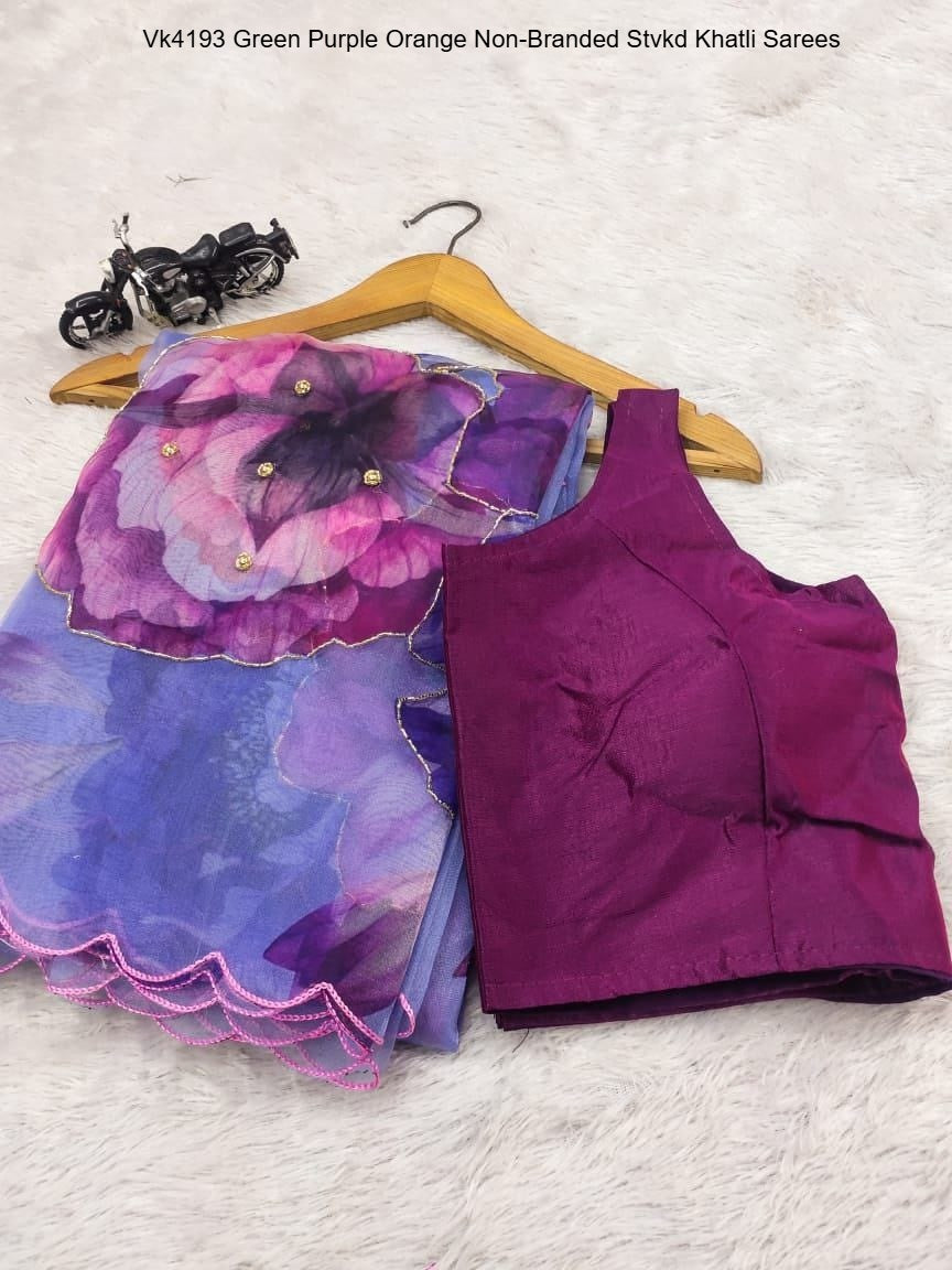 Vk4193 Green Purple Orange Non-Branded Stvkd Khatli Sarees