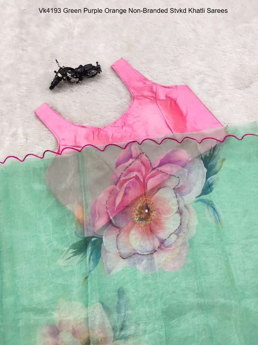 Vk4193 Green Purple Orange Non-Branded Stvkd Khatli Sarees