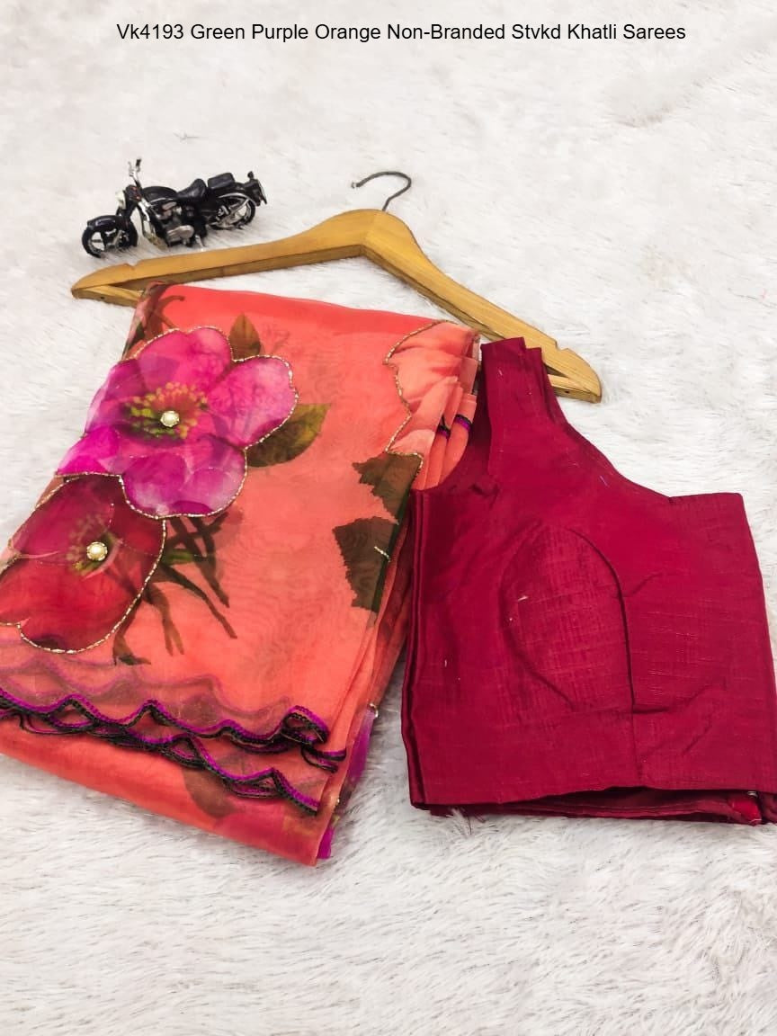 Vk4193 Green Purple Orange Non-Branded Stvkd Khatli Sarees